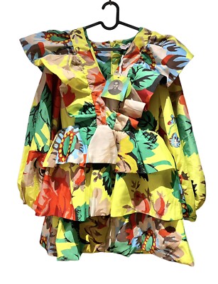 Christopher John Rogers x Target Yellow Floral Long Sleeve Ruffle Dress Sz 6 NEW