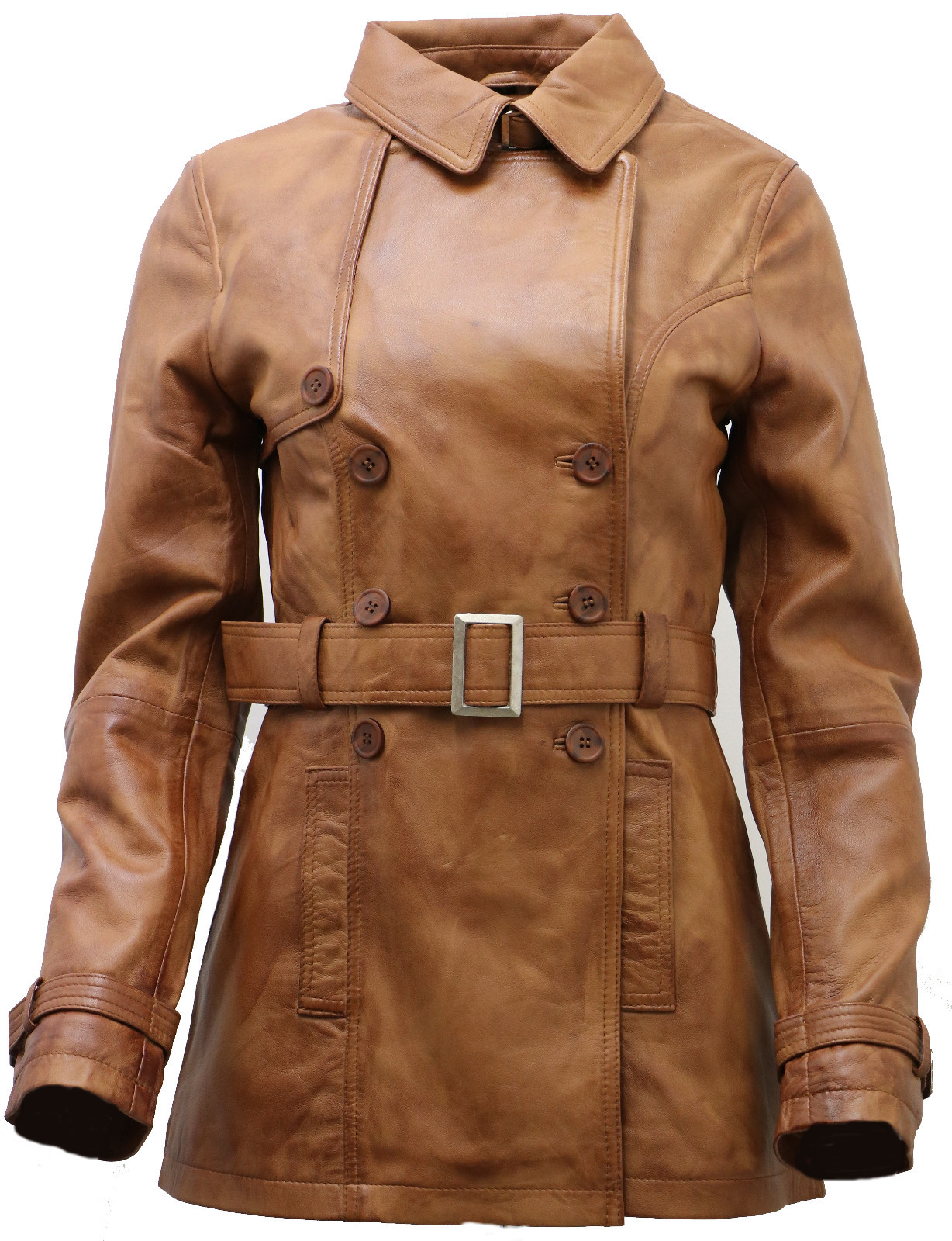 Pre-owned Infinity Women's 3/4 Tan Ladies Lamb Nappa Leather Trench Coat In Brown