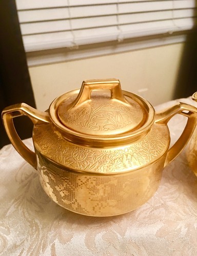 Arzberg Bavaria & D&B Germany Gold Plated Creamer & Sugar Bowl Patterned design