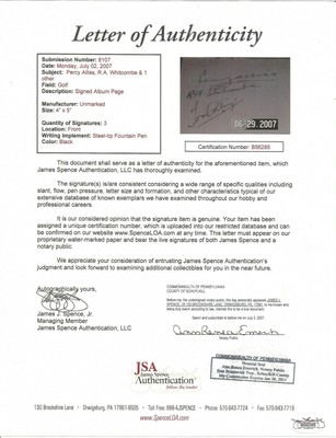 Percy Allis & R. A. Whitcombe Signed Album Page Full JSA LOA D1572