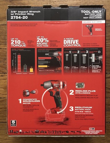 NEW Milwaukee M18 3/8 Impact Wrench (Bare Tool) 2754-20 + FREE M18 5.0 Battery
