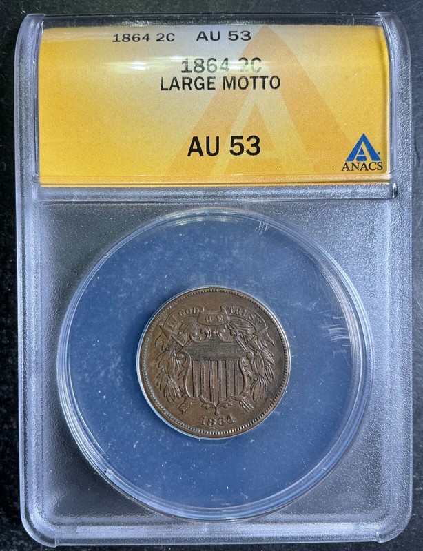 ANACS AU53 1864 Two Cent Piece 2c Estate Fresh Certified
