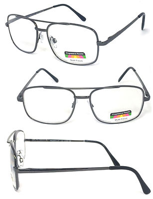 No Line Multi Focal Reading Glasses Clear Lens Pilot Spring Hinge Unisex
