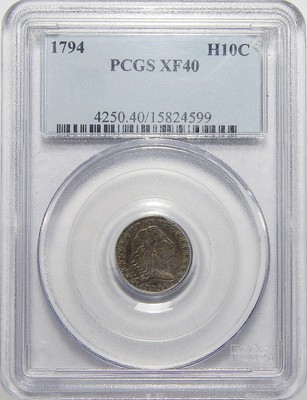 1794 PCGS XF40 FLOWING HAIR HALF DIME