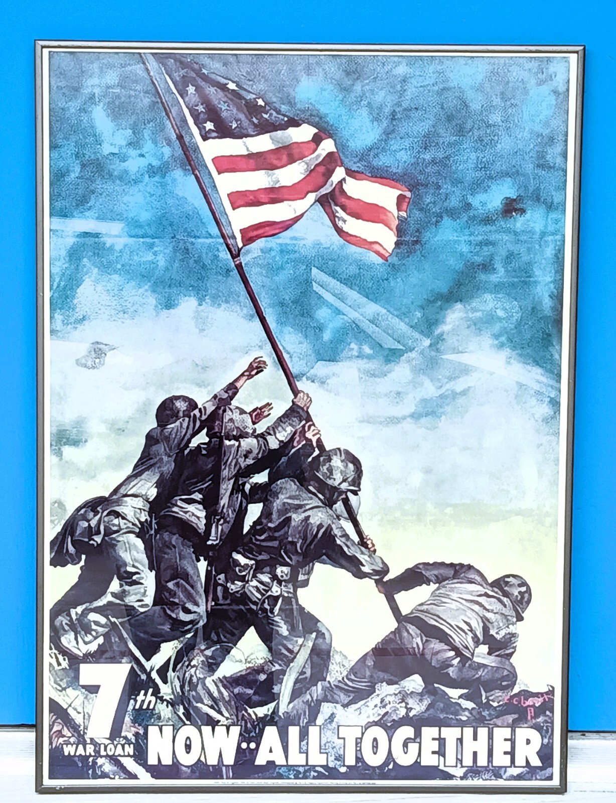Original WWII Poster Now All Together Iwo Jima 7th War Loan