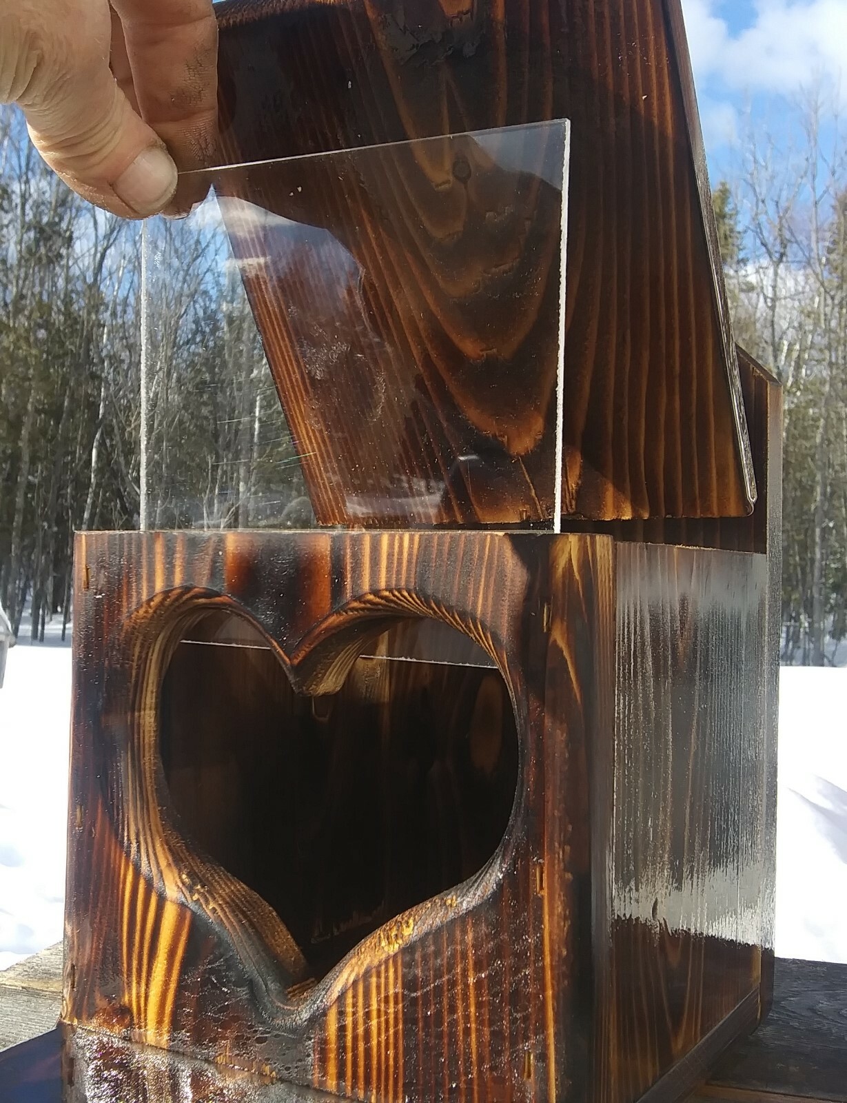 Pop Up heart, square, tree or fence mount squirrel feeder, cedar wood, TBNUP #1B