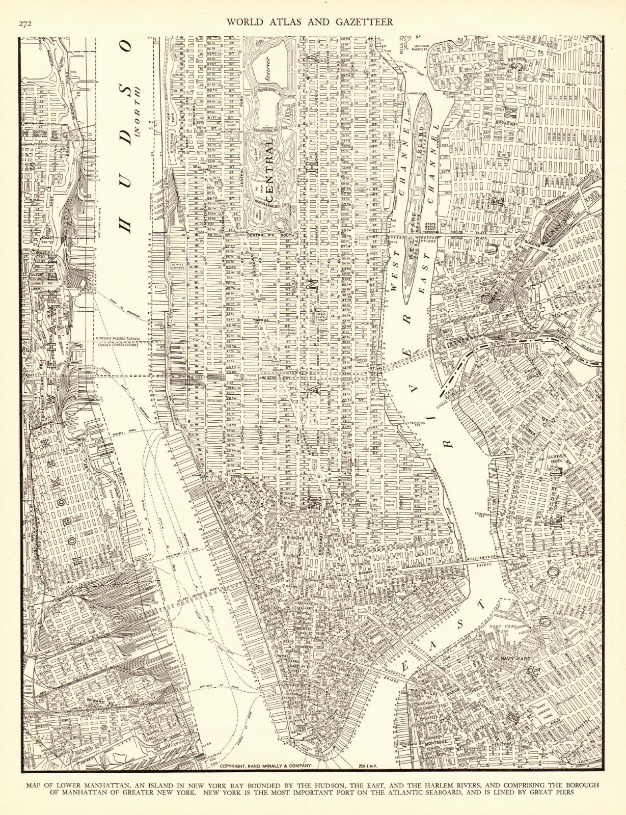 1937 Antique MANHATTAN MAP Vintage New York City Map Lower Manhattan Map 6534