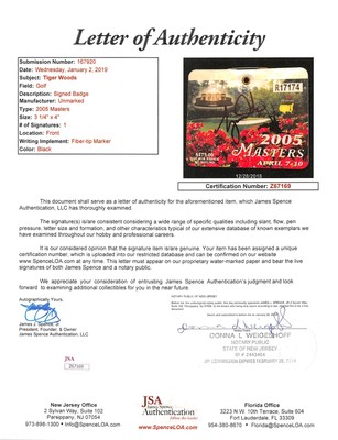 Tiger Woods Signed 2005 Masters Augusta National Golf Club Badge JSA #Z67169