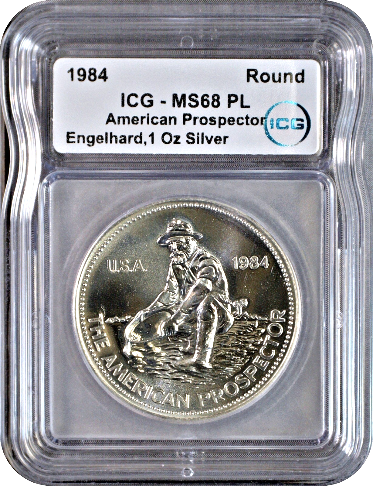 AMERICAN PROSPECTER 1オンスシルバーコイン 1984 Engelhard American Prospector 1 Oz 999+ Silver Round