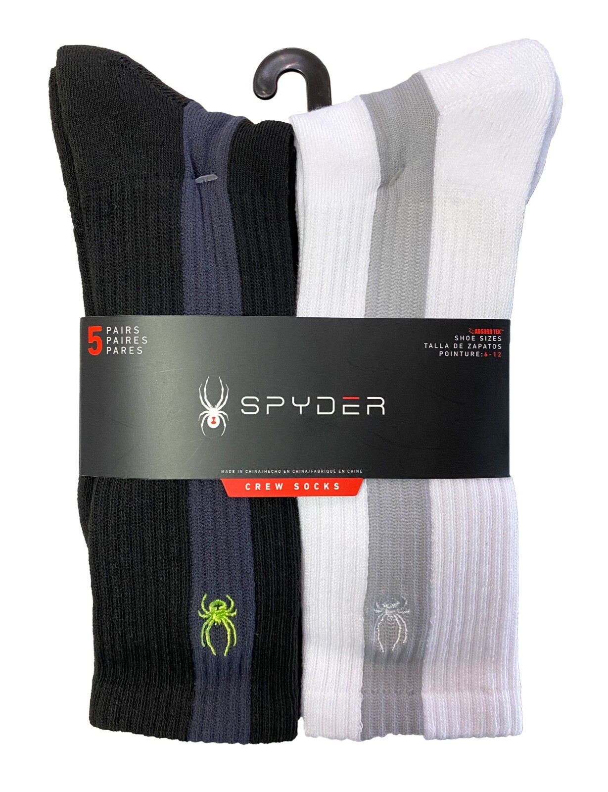 Spyder - 5 pack Crew Socks - Size 6-12 - Arch support - Half