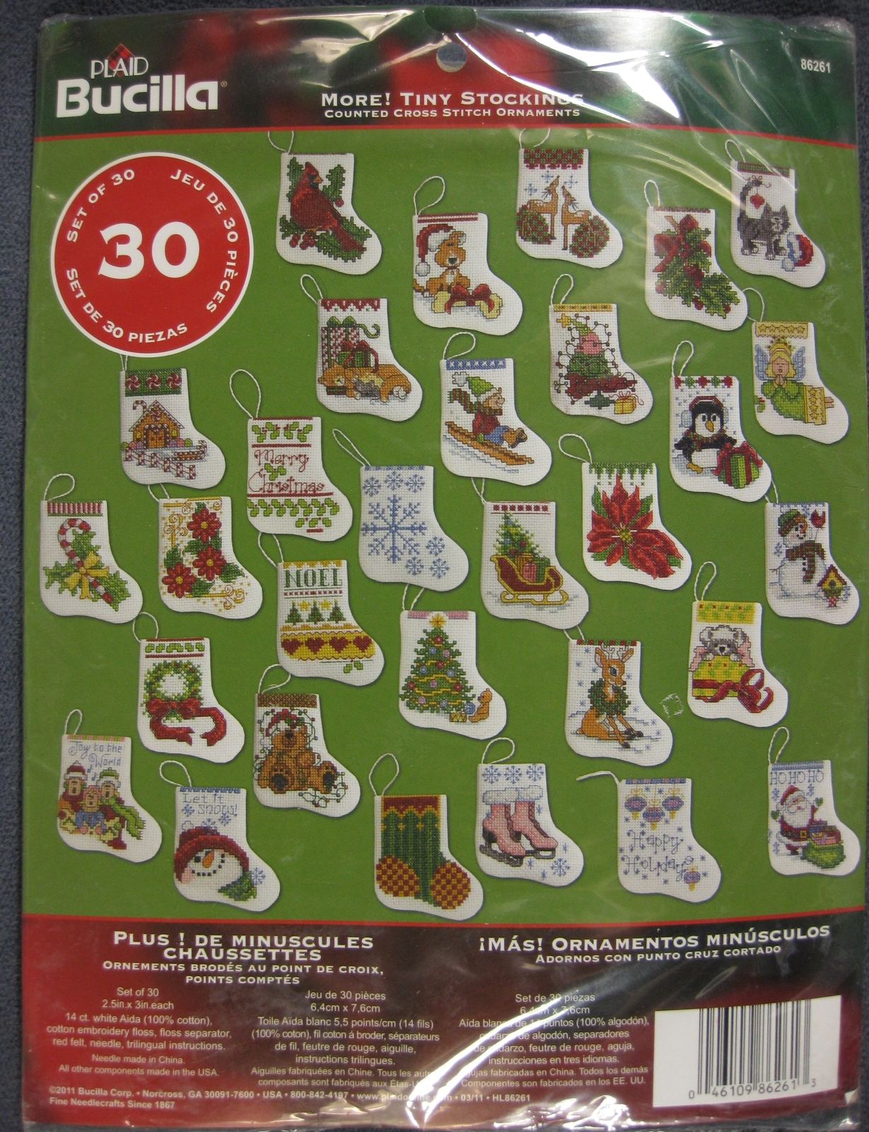 Bucilla MORE! TINY STOCKINGS Sealed Counted Cross Stitch Kit 30 Ornaments 86261 