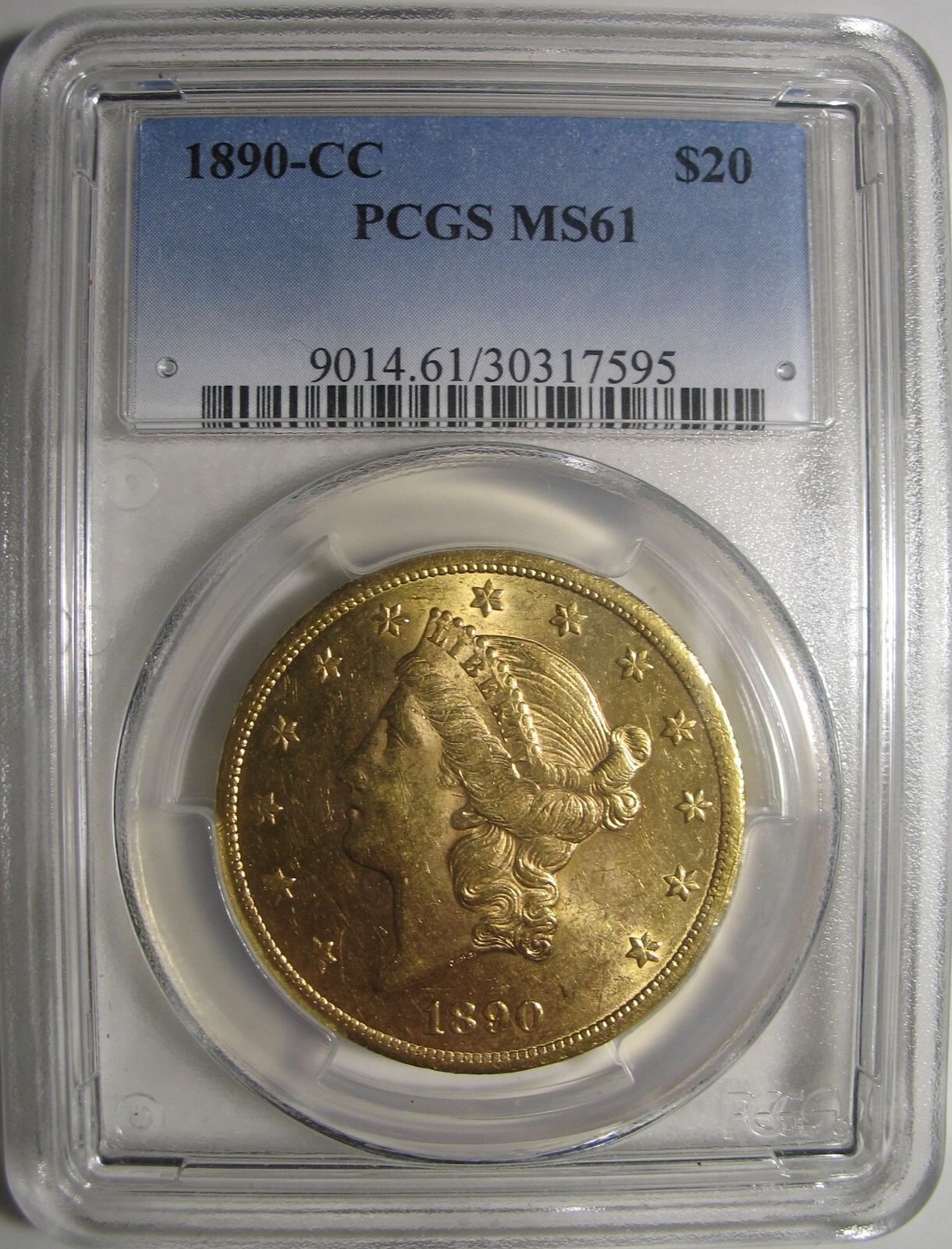 1890-CC Liberty $20 PCGS MS61 -- PCGS Price Guide $12,500