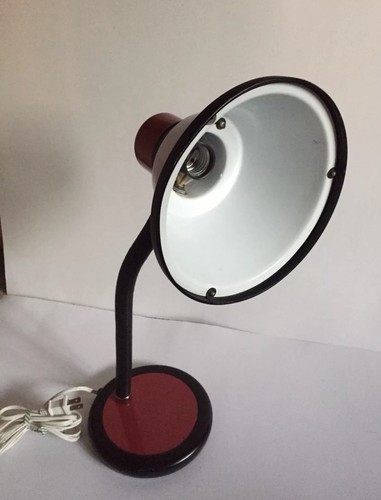Vintage Red Gooseneck Desk Lamp with Black Neck & Accents