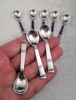 Rare Vintage Denmark H. NILS Set of 8 Solid Sterling Silver Salt Cellar Spoons