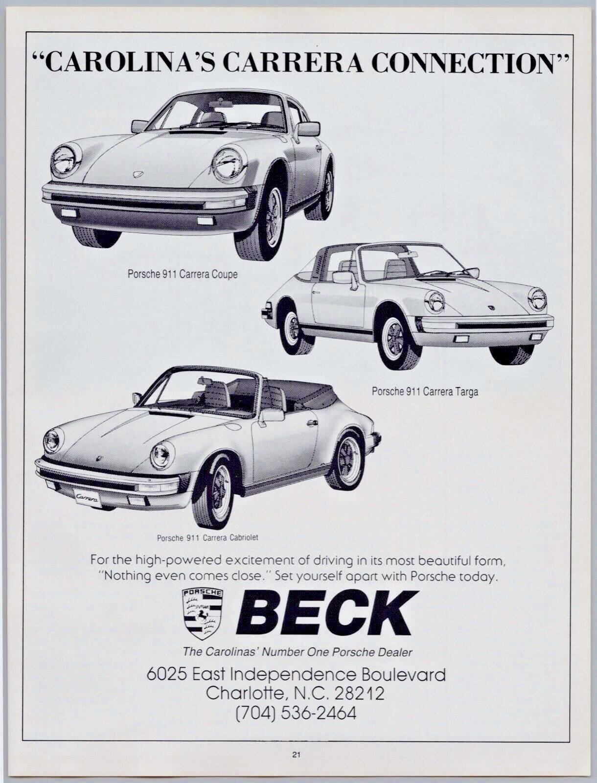 1985 Porsche 911 Carrera Coupe ,911 Carrera Targa Print Ad