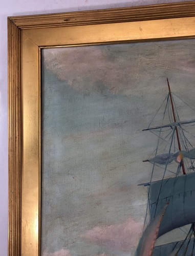 Vintage 1930-40 Capt ELLERY THOMPSON (1899-1987) Stonington CT ship Painting OOC