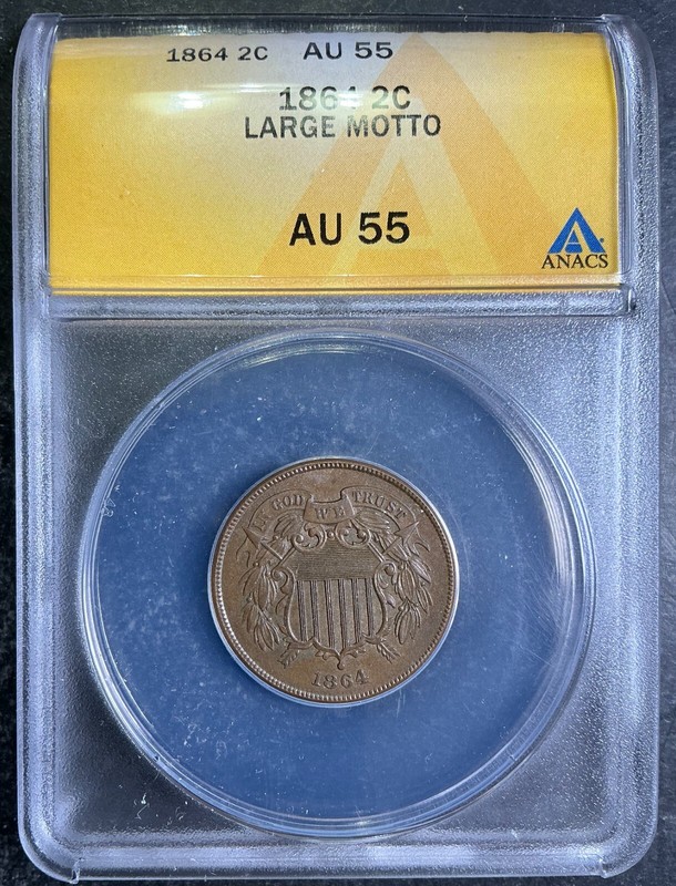 ANACS AU58 1864 Two Cent Piece 2c EVERYMAN Estate Fresh
