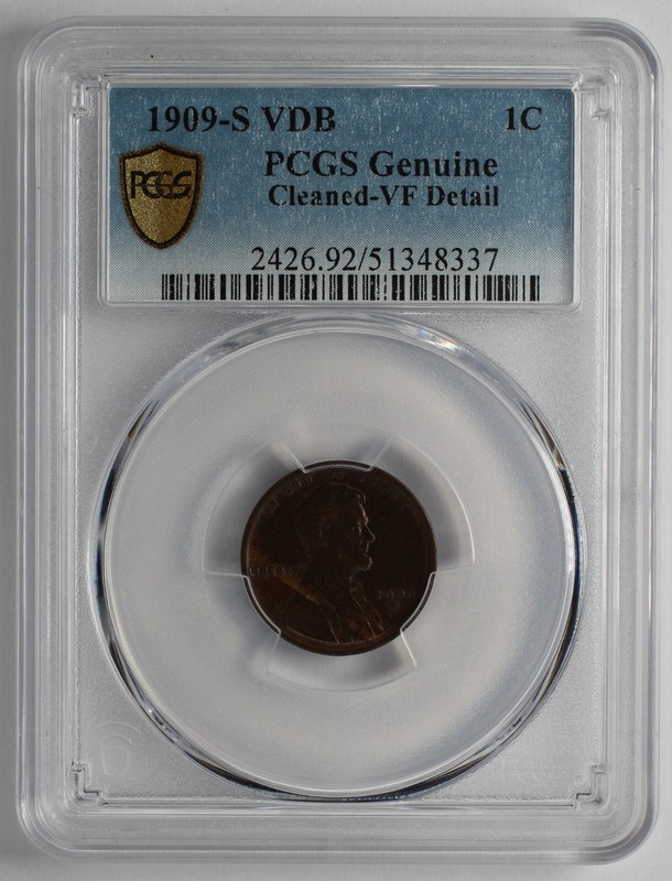 1909 S VDB Lincoln Wheat Cent PCGS Genuine Cleaned VF