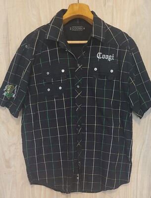Coogi Black Button Down Checks Short Sleeve Shirt Mens Size XXL