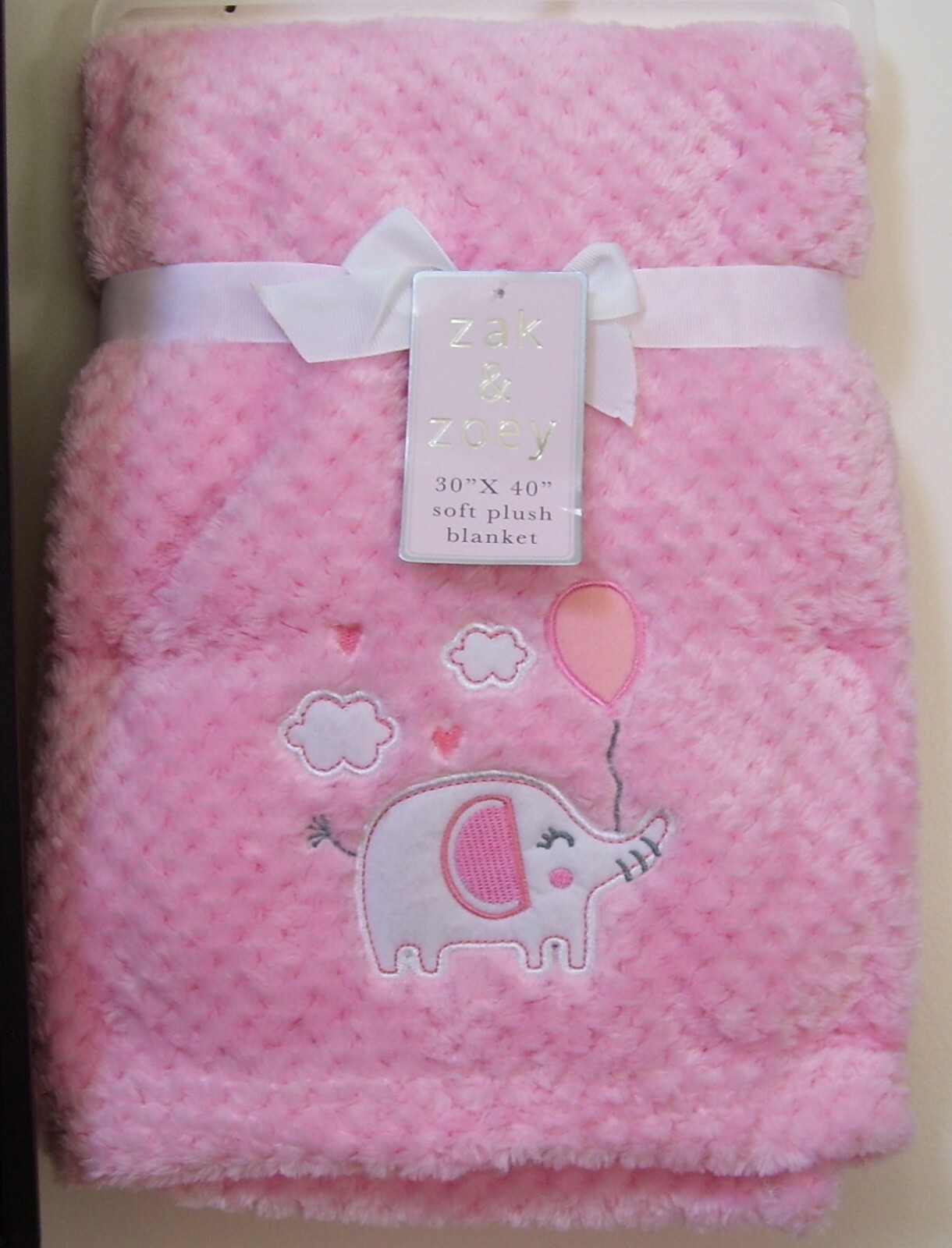 Girls Zak & Zoey Soft Pink Elephant Balloon Clouds Hearts Waffle Baby Blanket