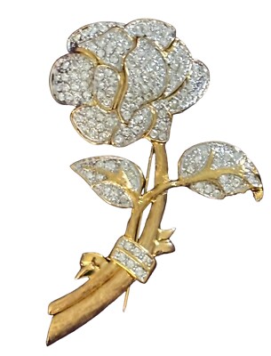 VINTAGE  Nolan Miller Glamour Collection Rose Brooch Rhinestone Pave