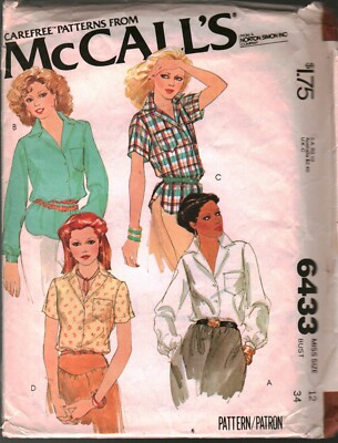 6433 Vintage McCalls SEWING Pattern Misses 1970s Buttoned Shirt OOP Carefree 12
