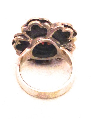 Vintage Art Deco Sterling Silver Flower Ring Marcasites Garnets Size 7.5