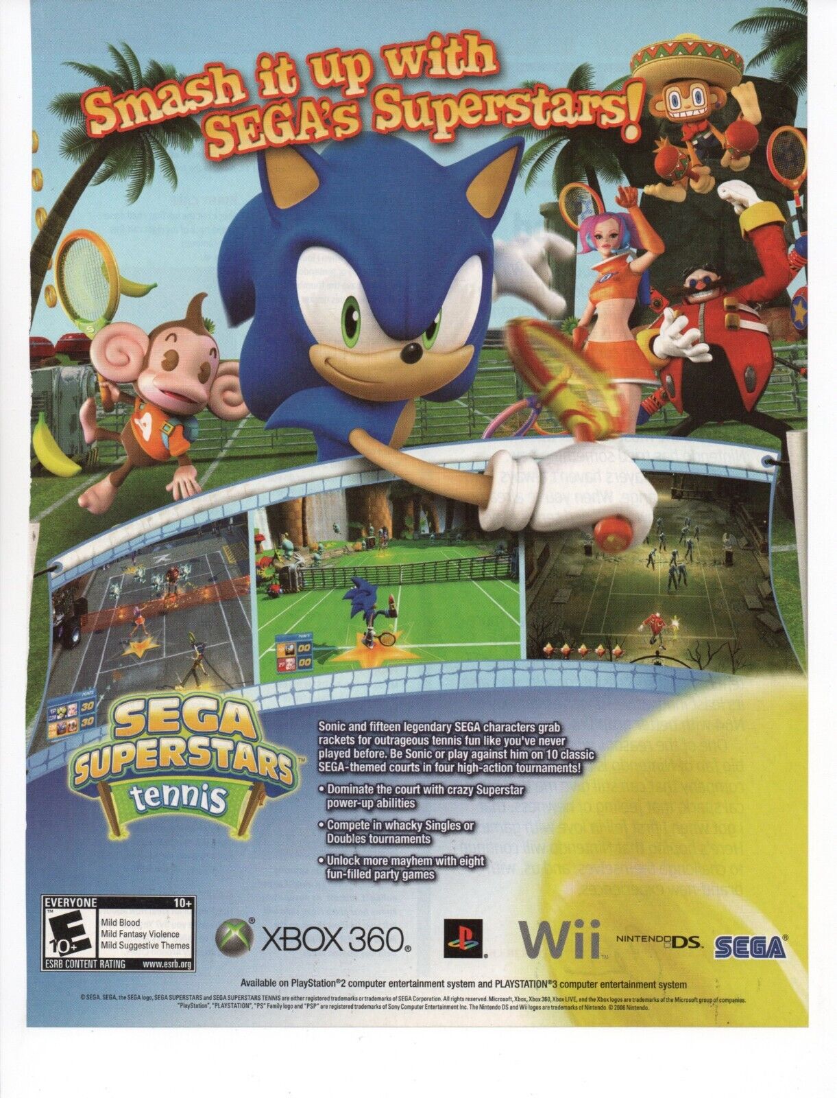 Sega Superstars Tennis Sonic XBOX PS Wii NDS SEGA - 2006 Sega Superstars Tennis Sonic XBOX PS Wii NDS SEGA - 2006