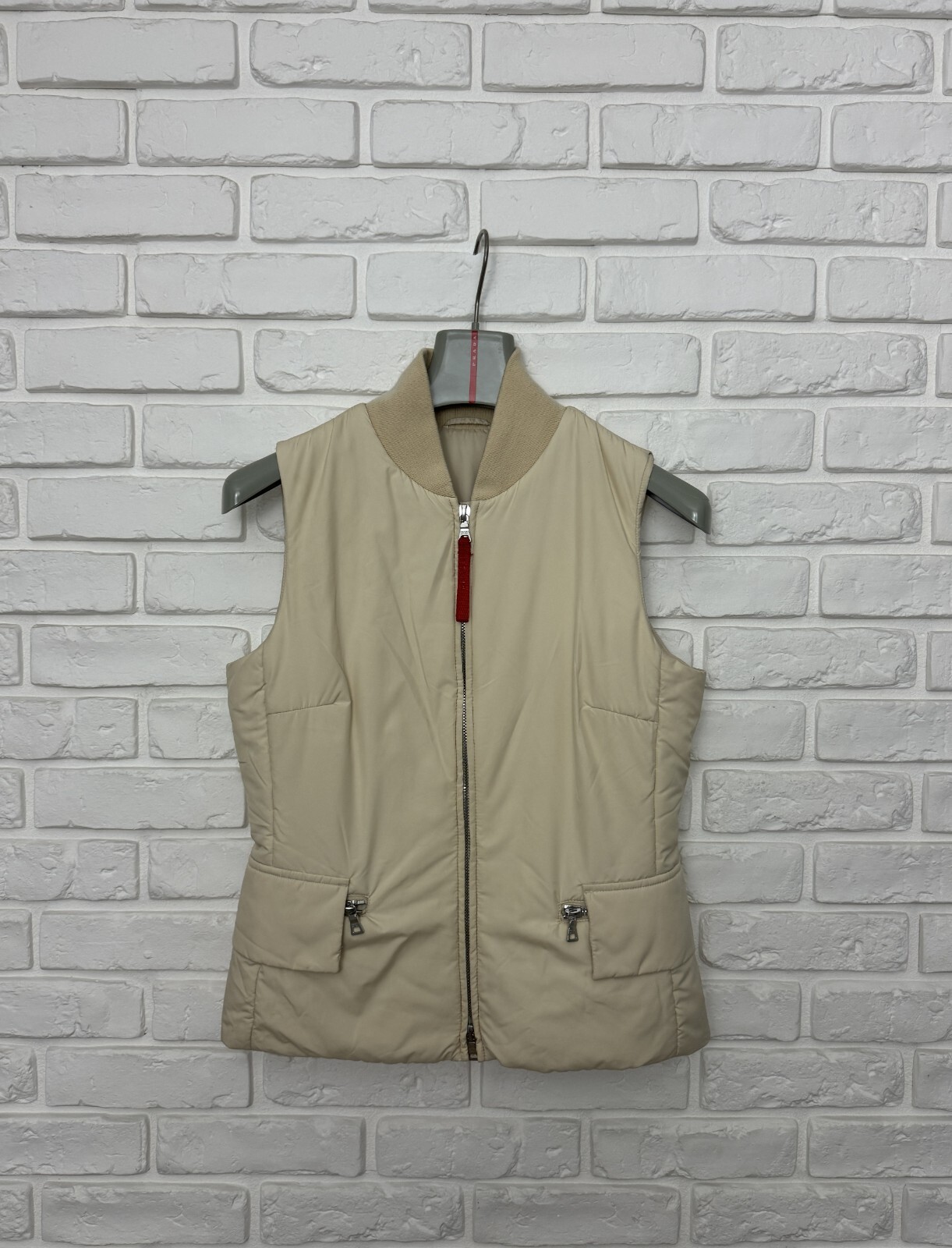 Vintage Women's Prada Vest Insulated Gilet Beige Full Zip
