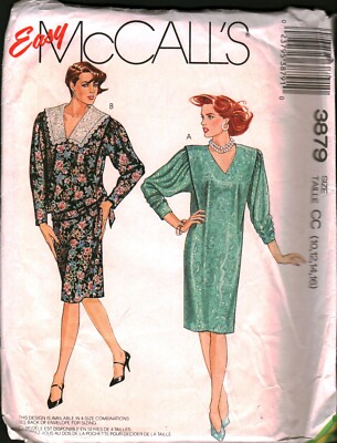 3879 Vintage McCalls SEWING Pattern Misses 1980s One or Two Piece Dress UNCUT 16
