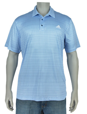 ADIDAS Ultima Men's 2XL Golf Polo Plaid Print Shirt Blue Casual Stretch NEW