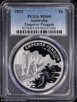 2023 $1 Australia 1oz Silver Emperor Penguin PCGS MS 69 | Uncirculated UNC BU