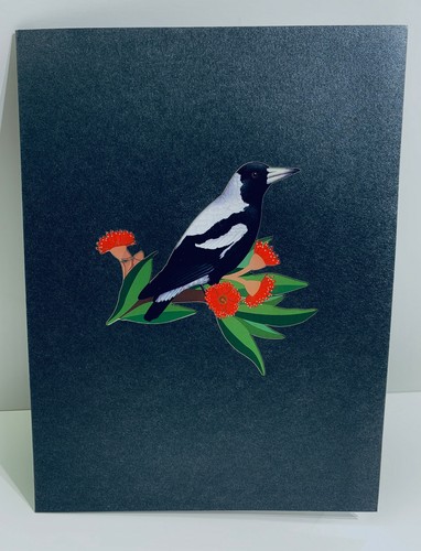 Australian Magpie Bird Lover Red Gum Native Flower 3D Pop