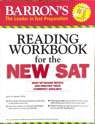 Barron s 2016,  Reading Workbook for the New SAT, By Brian W. Stewart.