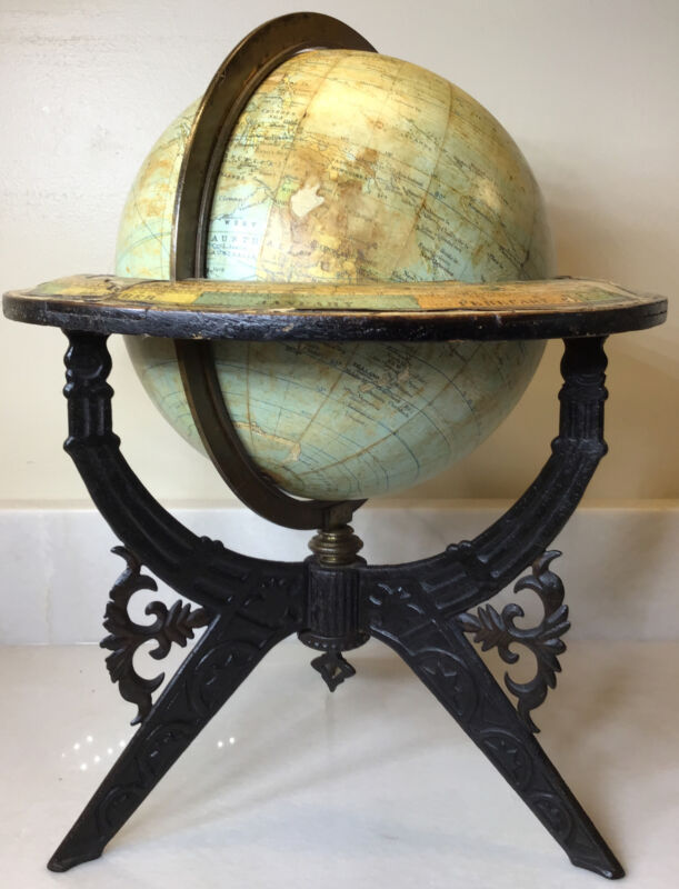 Antique World Globe On Cast Iron Stand Chas. W. Holbrook