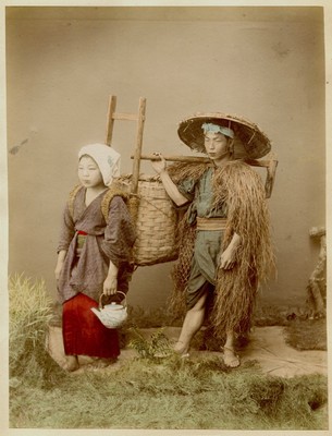 Fotografie Verziert - Albumin - Japan - Bauern