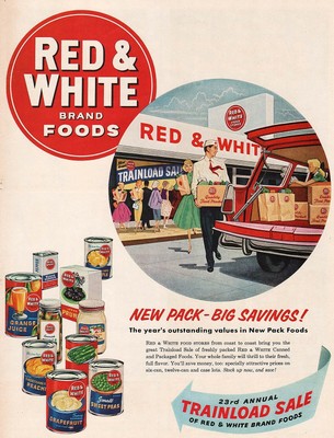 Vintage magazine ad RED AND WHITE BRAND labeled foods and store pictured 1956
