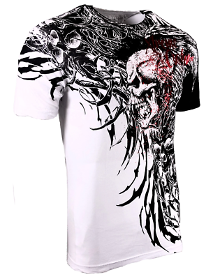 Xtreme Couture Affliction Men's T-Shirt BRUTAL COMBAT White Skull Biker Tattoo