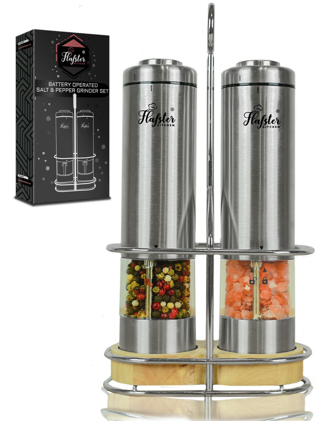 Electric Salt and Pepper Grinder Set Mill Shakers Adjustable Stainless Steel LED