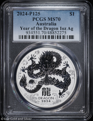 2024-P125 $1 Australia 1 oz Silver Lunar Year of the Dragon PCGS MS 70