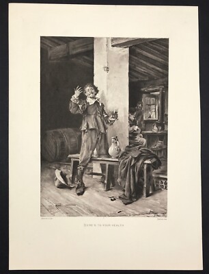 Photogravure print HERE'S TO YOUR HEALTH by Jose Domingo original 1887 