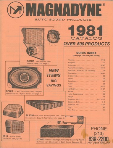 1981 Magnadyne Auto Sound Products Catalog Carson CA Car Speaker Stereo Dealer