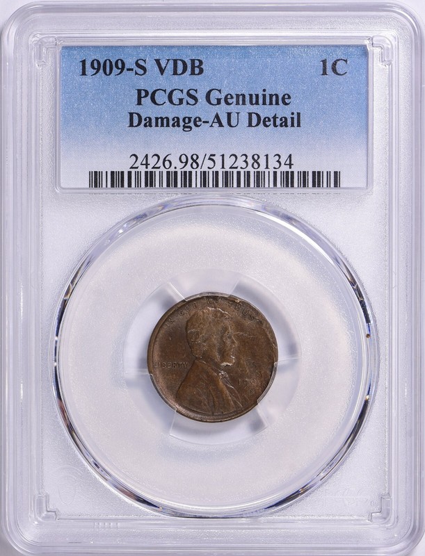 1909 S VDB Lincoln Wheat Cent 1c PCGS AU Details