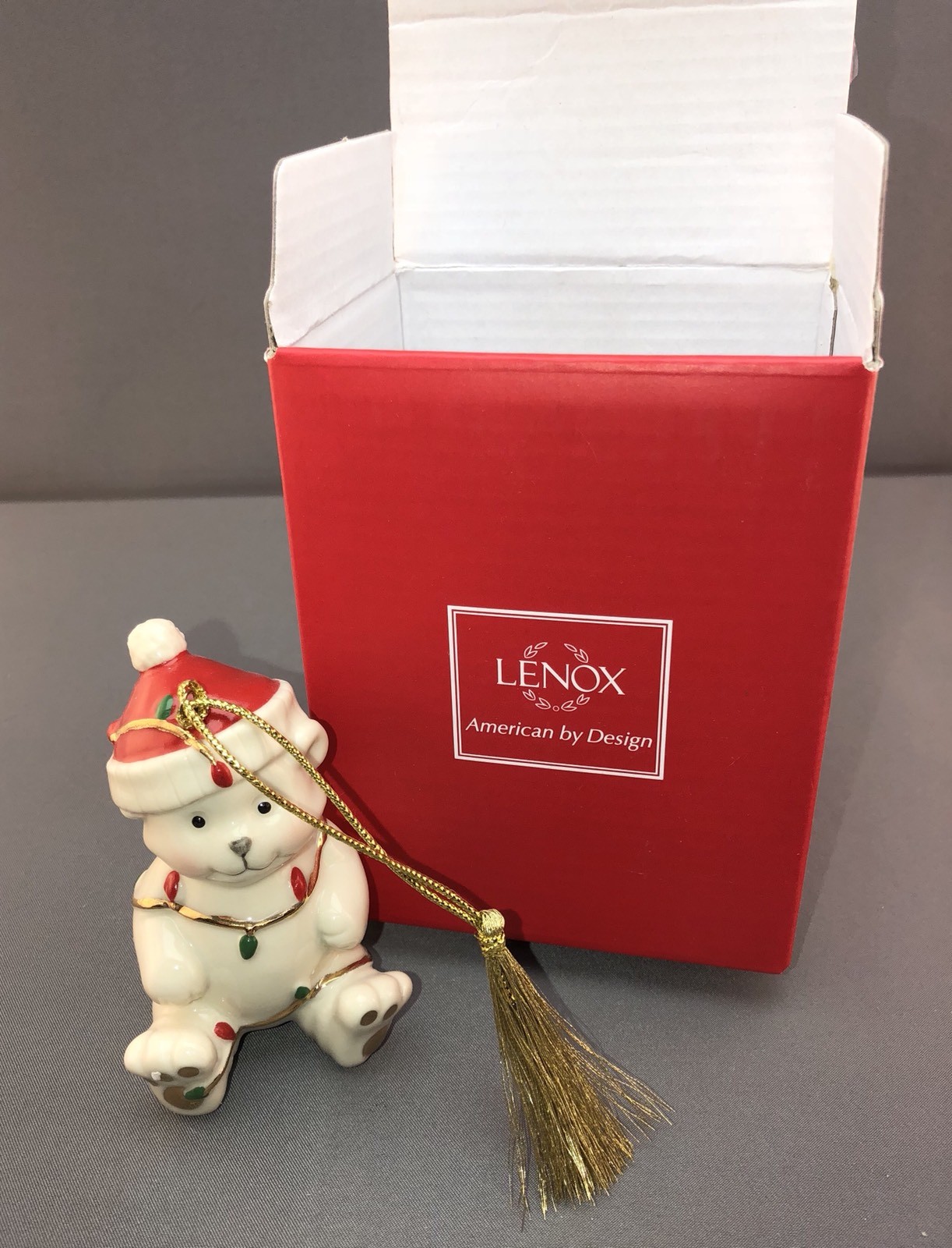 LENOX  Merry Little Christmas Porcelain 24K Gold Teddy Bear Ornament  31/2