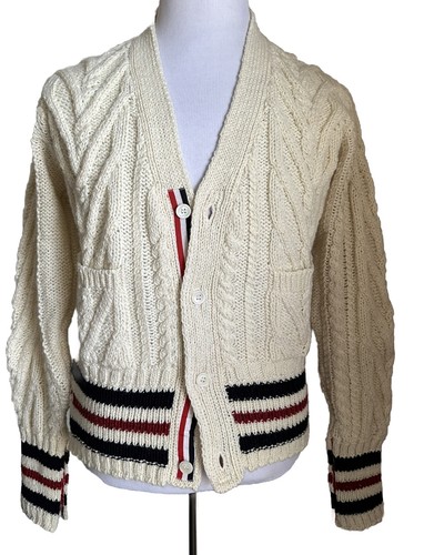 Pre-owned Thom Browne Men Open Knit Wool Blend Cardigan Sweater White L ( 3 ) Ireland