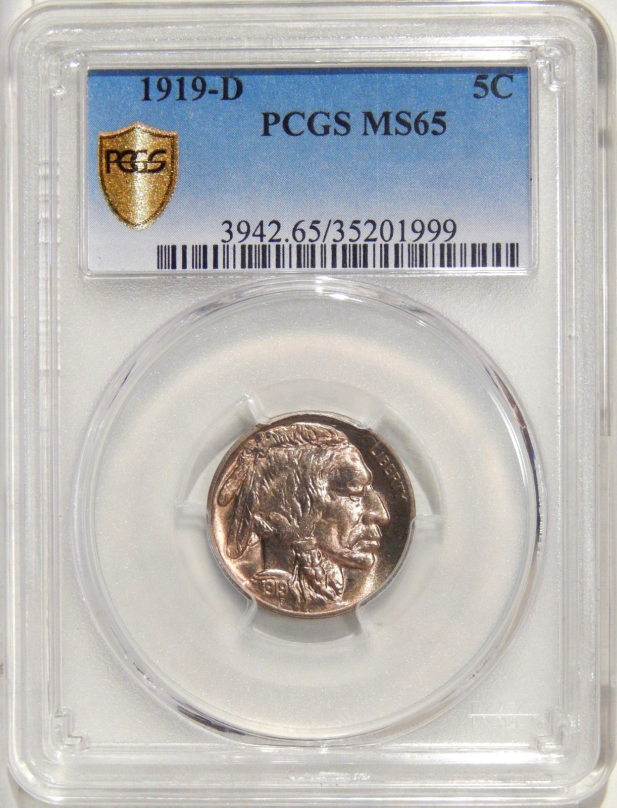 1919-D 5c PCGS MS-65 ~ WELL STRUCK AND VERY CLEAN GEM BUFFALO NICKEL