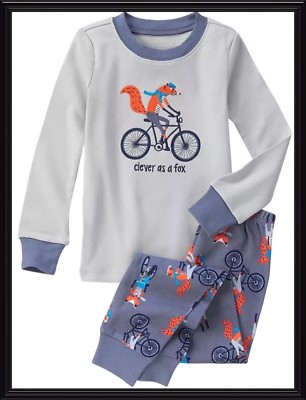 NWT 12-18 Mos Gymboree CLEVER AS A FOX 2pc SET gray COTTON GYMMIES sleepwear PJs