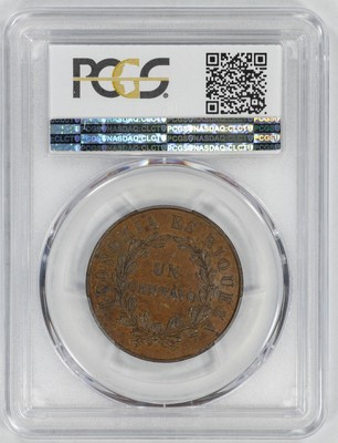 1851 CHILE CHILEAN CENT 1C PCGS CERTIFIED AU 58 ABOUT UNCIRCULATED KM 119.4 (902