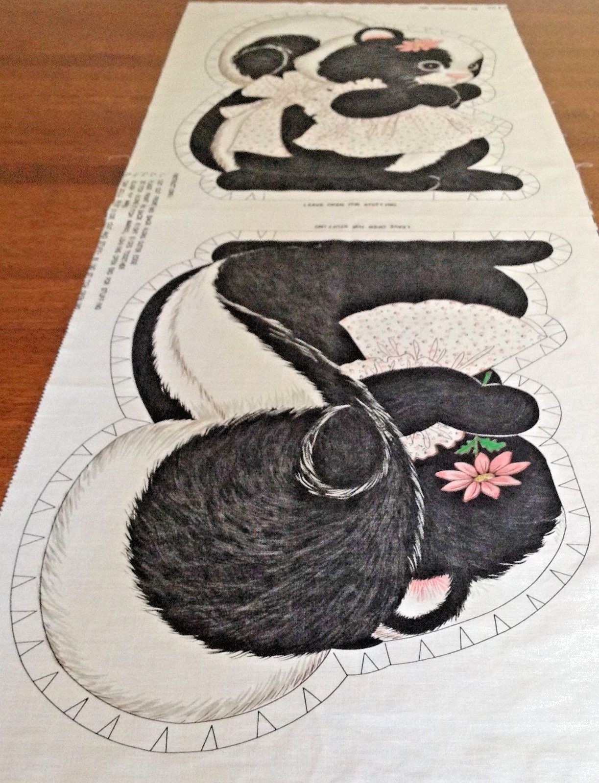 Vtg 1970s Cut and Sew Skunk Calico Toy Pillow Doll Fabric Panel Easy Beginner