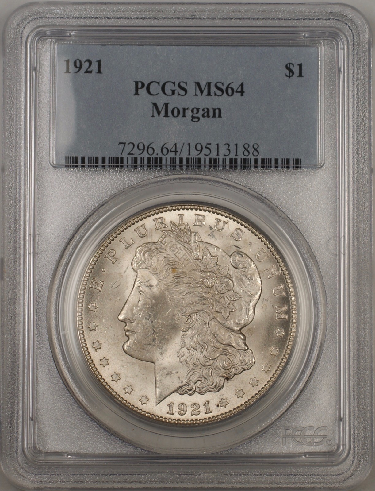 Numismy | 1921 Morgan Silver Dollar $1 Coin PCGS MS-64 (BR 10 C)